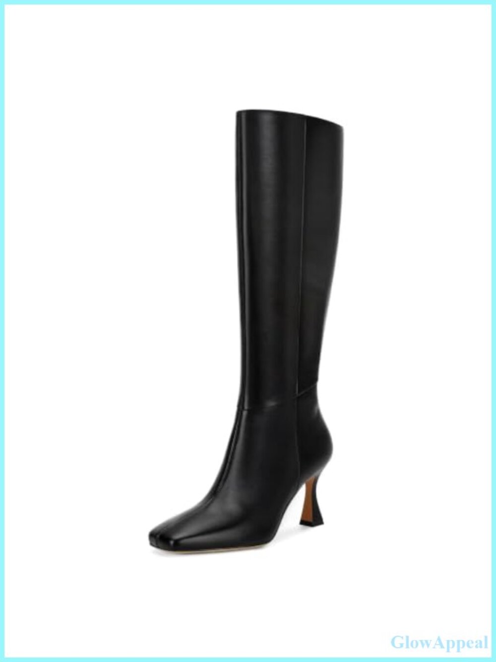 Kitten Heel Knee High Dress Boots Square Toe Side Zip Faux Leather Women